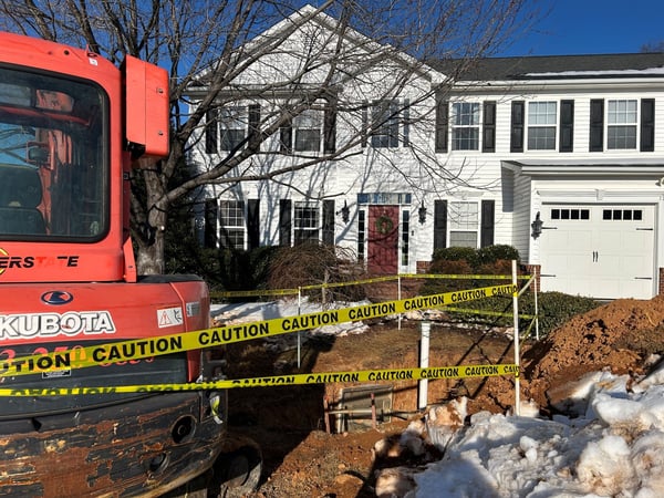 Front yard excavation for broken home sewer line
