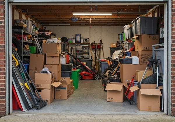 cluttered home garage